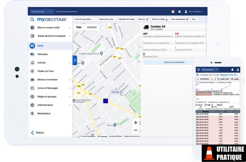 portail my geotab cold chain sur une tablette